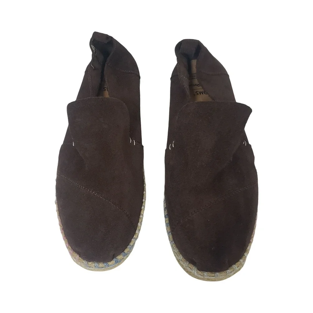 TOMS x & Other Stories Brown Suede Espadrille Flats Multi Color Stitch Womens 9